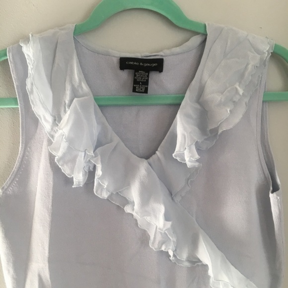 Cable & Gauge | Silk Blue Ruffled Faux Wrap Top - Picture 2 of 4